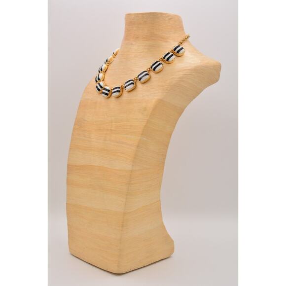 Talbots Statement Necklace Collar Black White Striped Gold Chunky Heavy 90s BinA - Picture 9 of 12